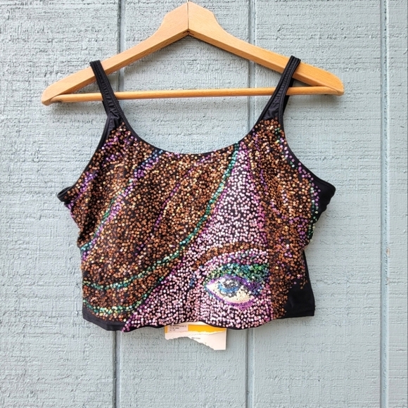 Michael Simon Other - NWT Michael Simon Sequin Eye/Face Design Swimsuit Tankini Top size 12 Black